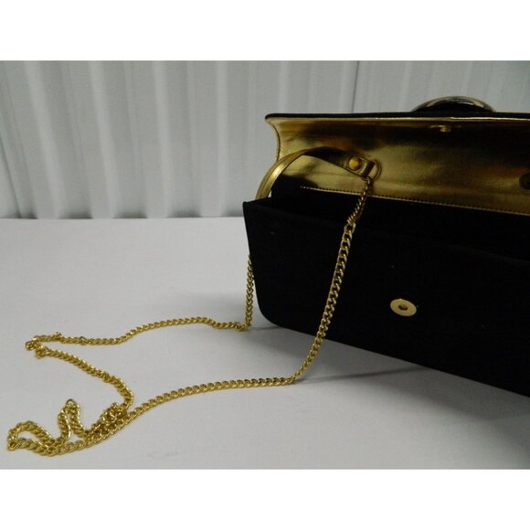Vtg Costablanca Black Suede Envelope Clutch Gold Chain Strap Tiger Stripe Button - Picture 11 of 14